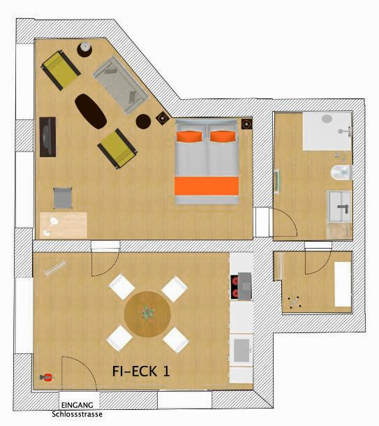 fi-eck apartment mit 1 schlafzimmer skizze